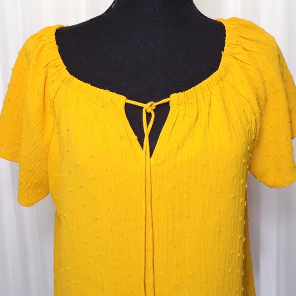 89th & Madison Yellow Gold Swiss Dot Top Womens size Small Tassels Flare Sleeve - Picture 6 of 10